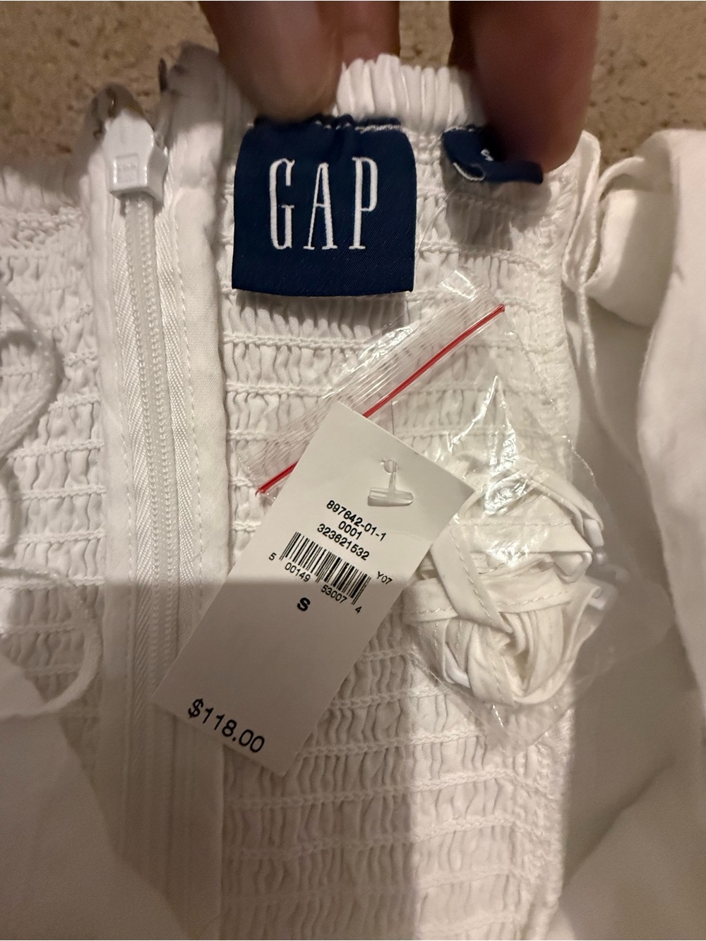 GAP poplin drop waist maxi/midi dress White Ruched Bodice - Picture 9 of 9